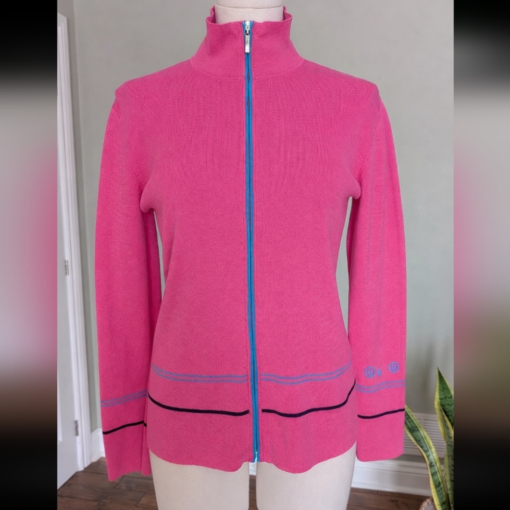 Escada Sport Women's Cardigan Pink Chic Zip-Up Cotton Sporty Knit Sweater Size M